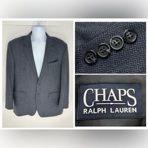 Chaps Ralph Lauren 42R Blazer Blue Herringbone Lambswool Jacket Sport Coat